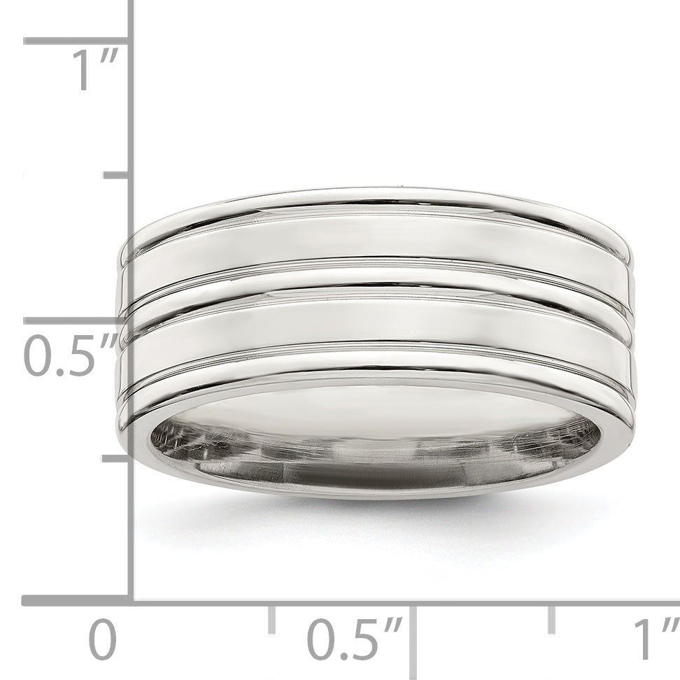 Sterlingsilber 8mm Poliert Flach Gerillt Fantasie Ring