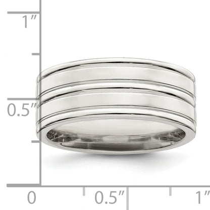 Sterlingsilber 8mm Poliert Flach Gerillt Fantasie Ring