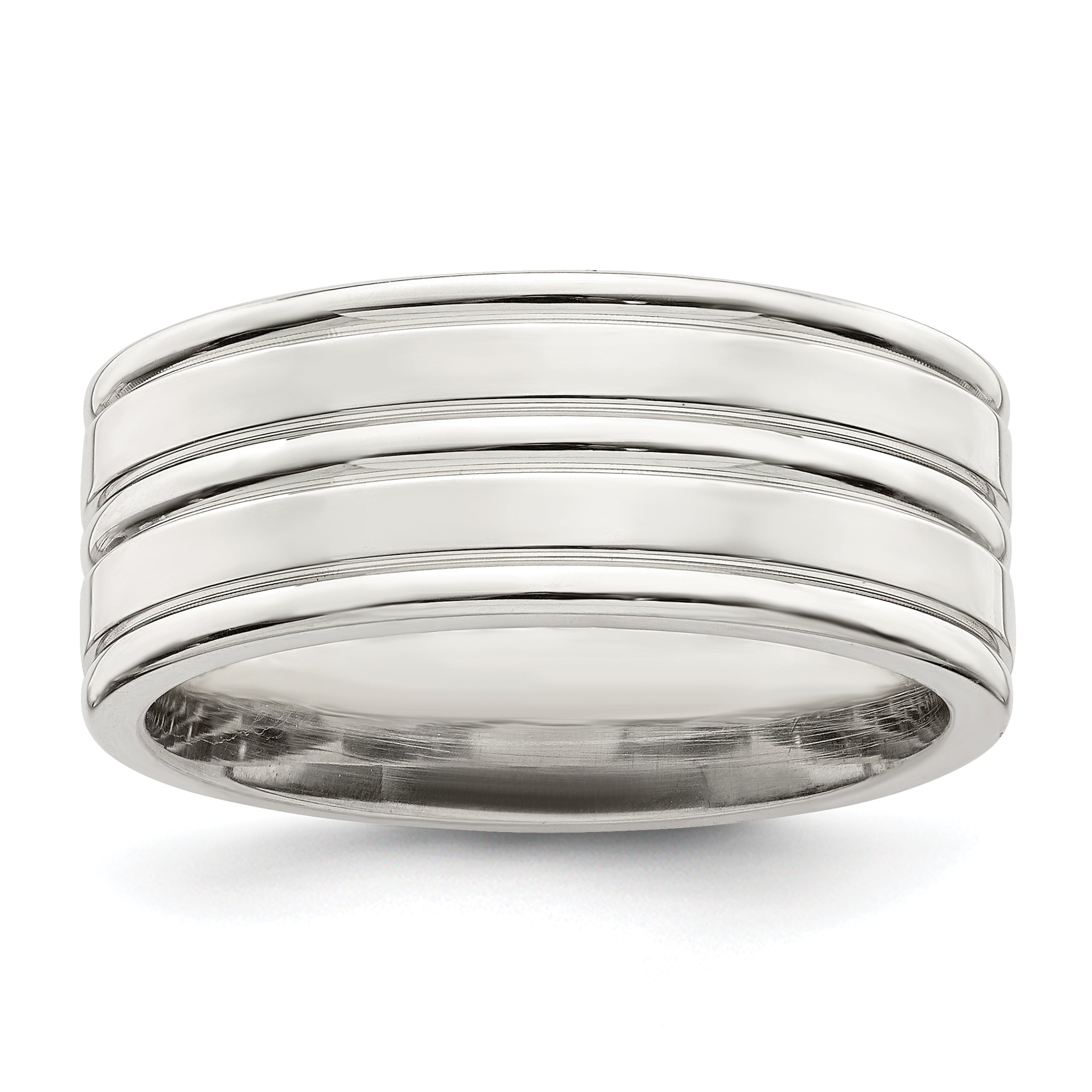 Sterlingsilber 8mm Poliert Flach Gerillt Fantasie Ring