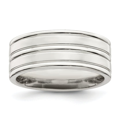 Sterlingsilber 8mm Poliert Flach Gerillt Fantasie Ring