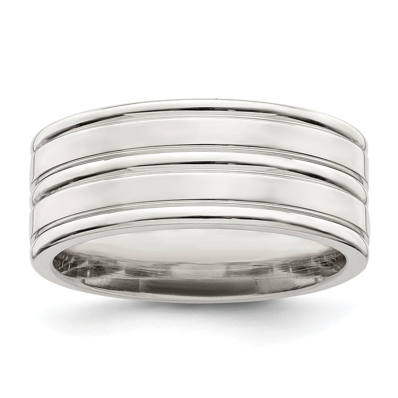 Sterlingsilber 8mm Poliert Flach Gerillt Fantasie Ring