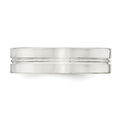 Sterlingsilber 6mm Poliert Flach Gerillt Mittig Fantasie Ring