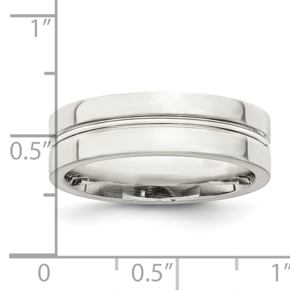 Sterlingsilber 6mm Poliert Flach Gerillt Mittig Fantasie Ring