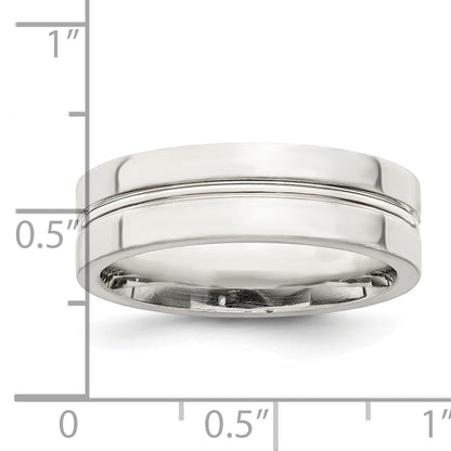 Sterlingsilber 6mm Poliert Flach Gerillt Mittig Fantasie Ring