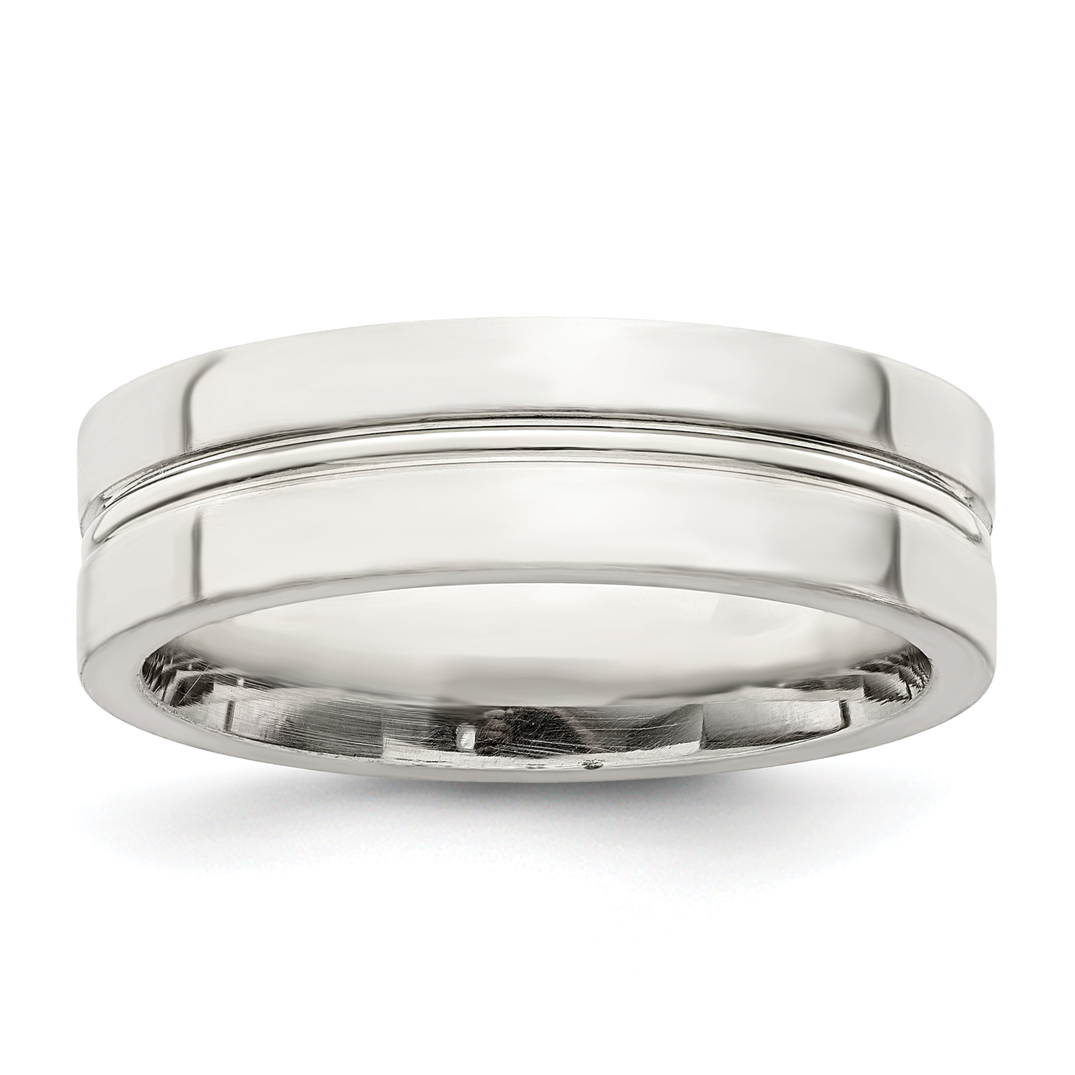 Sterlingsilber 6mm Poliert Flach Gerillt Mittig Fantasie Ring