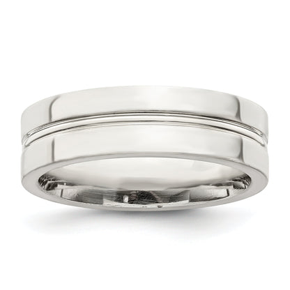 Sterlingsilber 6mm Poliert Flach Gerillt Mittig Fantasie Ring