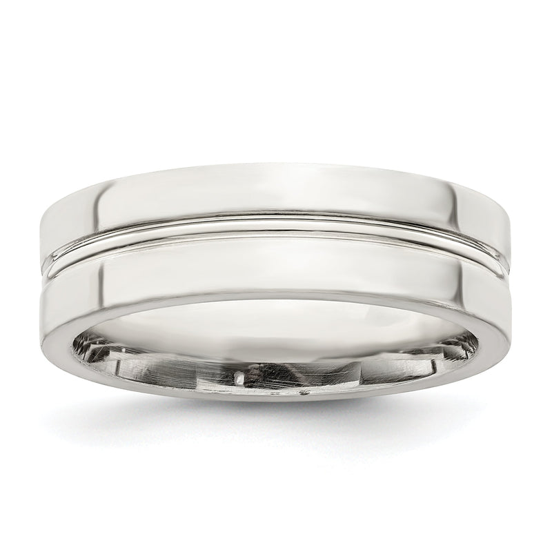 Sterlingsilber 6mm Poliert Flach Gerillt Mittig Fantasie Ring