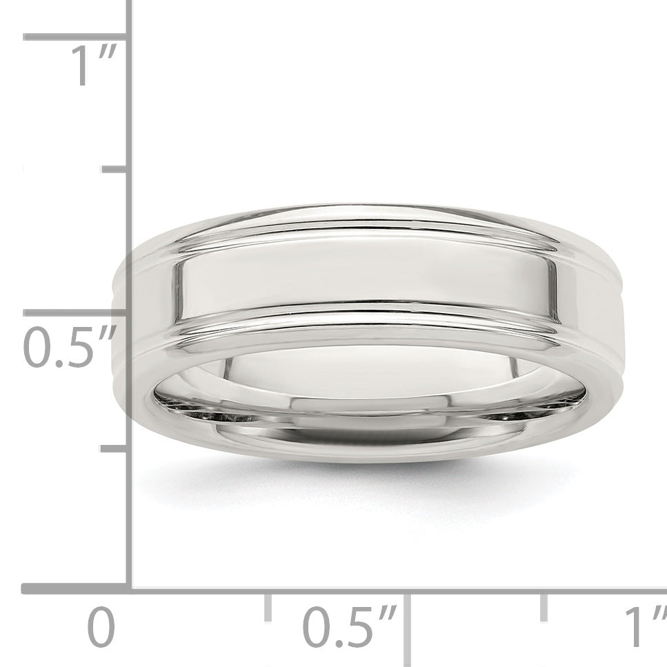 Sterlingsilber 6mm Poliert Flach Gerillt Fantasie Ring