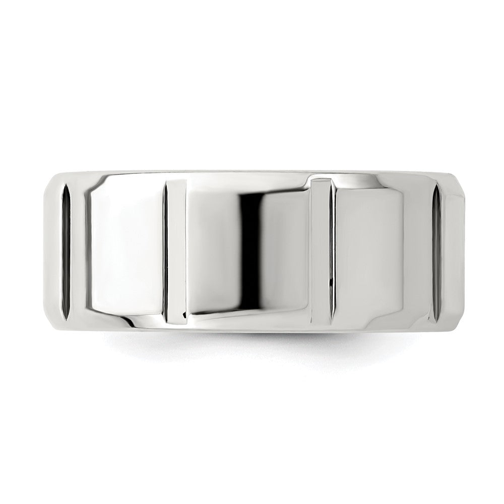 Sterlingsilber 8mm Poliert Flach Notched Abgeschrägt Kante Fantasie Ring Größe 13 (size 13 Nur)