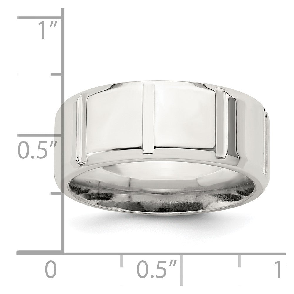 Sterlingsilber 8mm Poliert Flach Notched Abgeschrägt Kante Fantasie Ring Größe 13 (size 13 Nur)