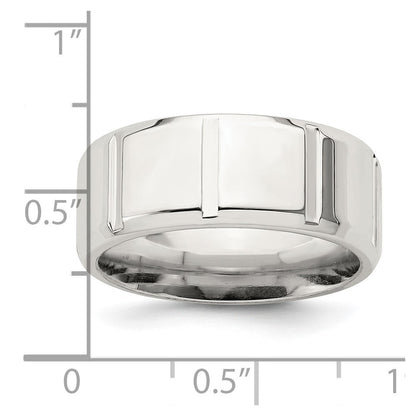 Sterlingsilber 8mm Poliert Flach Notched Abgeschrägt Kante Fantasie Ring Größe 13 (size 13 Nur)