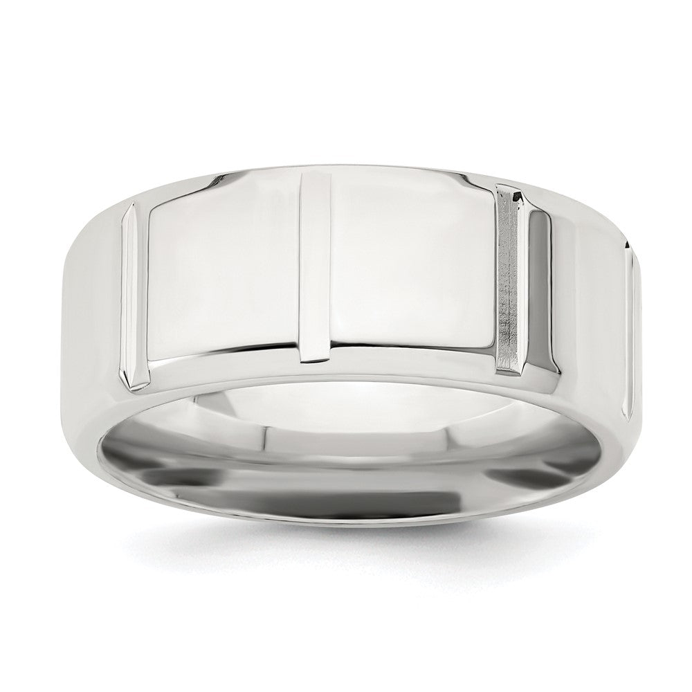Sterlingsilber 8mm Poliert Flach Notched Abgeschrägt Kante Fantasie Ring Größe 13 (size 13 Nur)