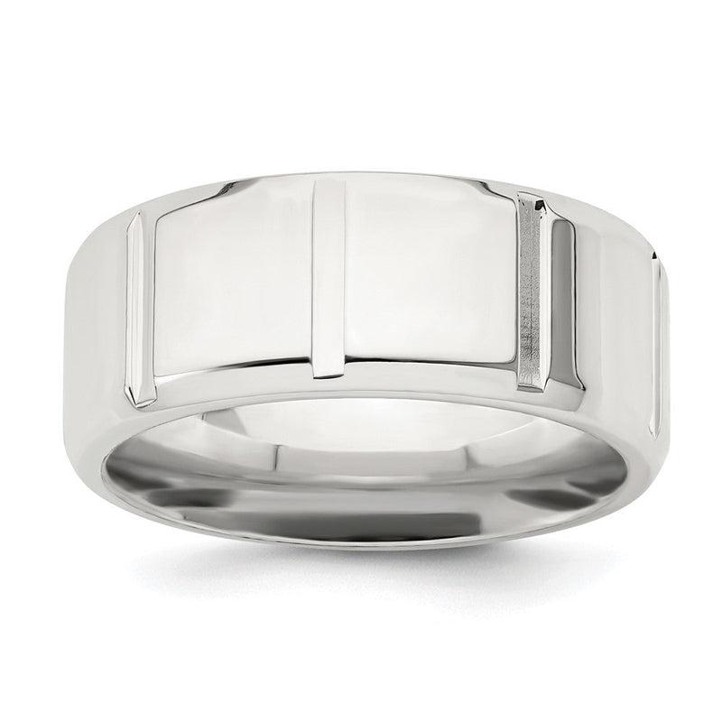 Sterlingsilber 8mm Poliert Flach Notched Abgeschrägt Kante Fantasie Ring Größe 13 (size 13 Nur)