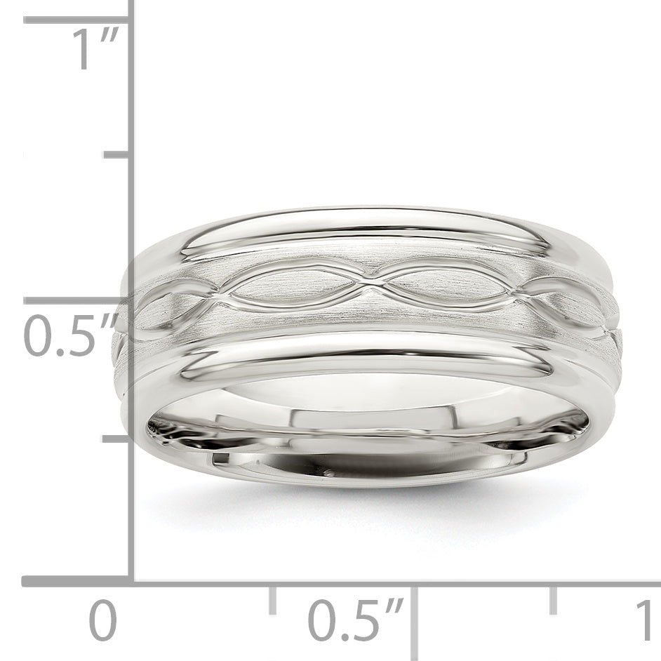Sterlingsilber 7mm Gebürstet Flach Intertwined Design Abgeschrägt Kante Fantasie Ring