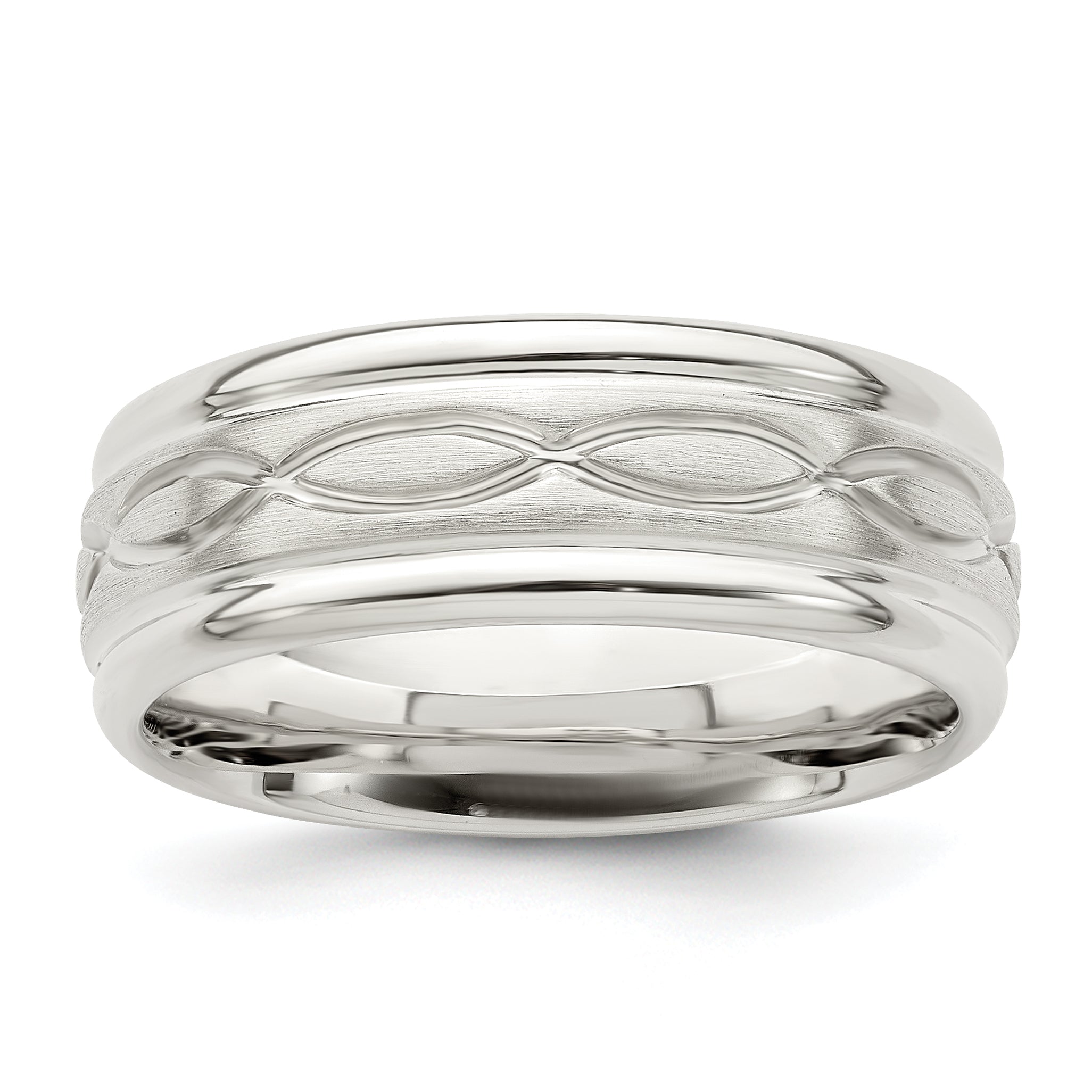 Sterlingsilber 7mm Gebürstet Flach Intertwined Design Abgeschrägt Kante Fantasie Ring