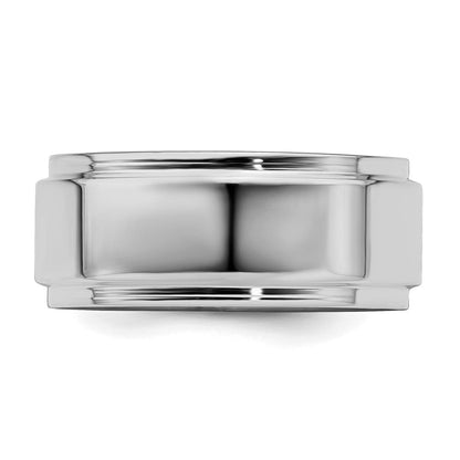Sterlingsilber Rhodiniert 8mm Flach mit Stufe Kante Ring