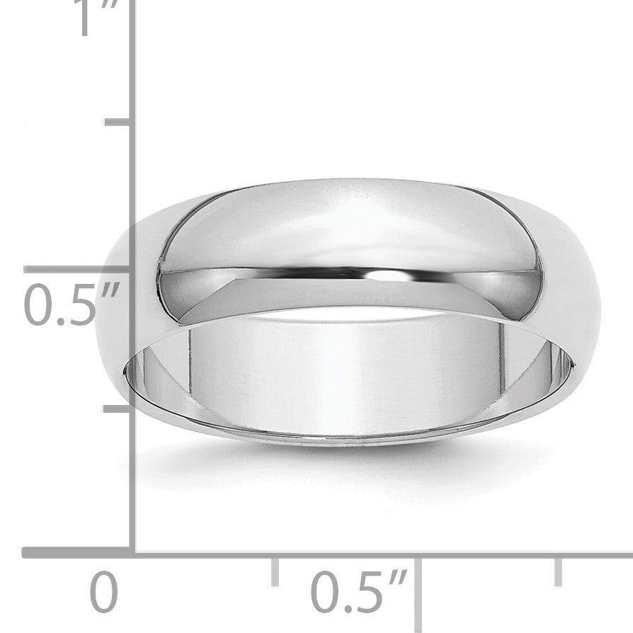 Sterlingsilber Rhodiniert 6mm Halb Rund Größe 6.5 Ring