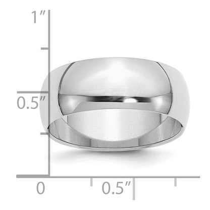 Sterlingsilber Rhodiniert 8mm Halb-round Ring