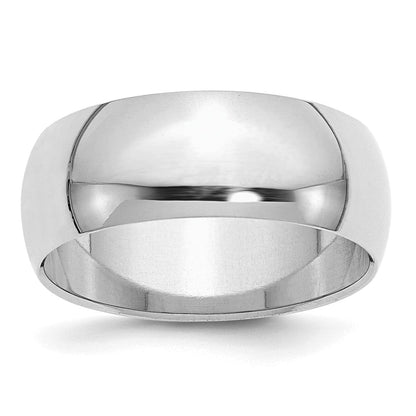 Sterlingsilber Rhodiniert 8mm Halb-round Ring