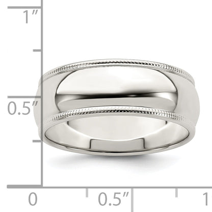 Sterlingsilber 7mm Halb Rund Milgrain Größe 4 Ring
