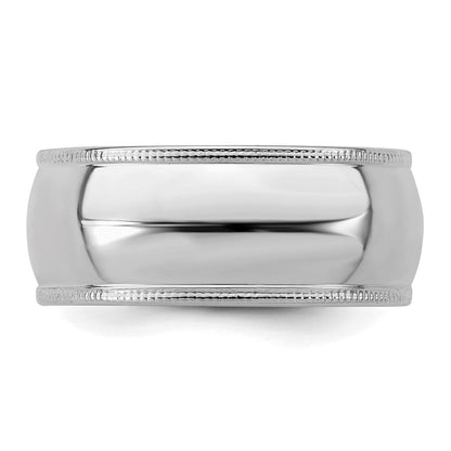 Sterlingsilber Rhodiniert 8mm Halb Rund Milgrain Ring