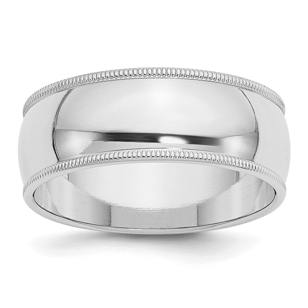 Sterlingsilber Rhodiniert 8mm Halb Rund Milgrain Ring
