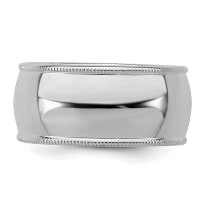 Sterlingsilber Rhodiniert 9mm Halb Rund Milgrain Ring