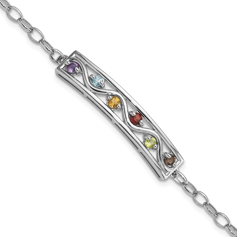 Sterlingsilber Rhodiniert Regenbogen Multi Edelstein 7.5 Zoll Armband