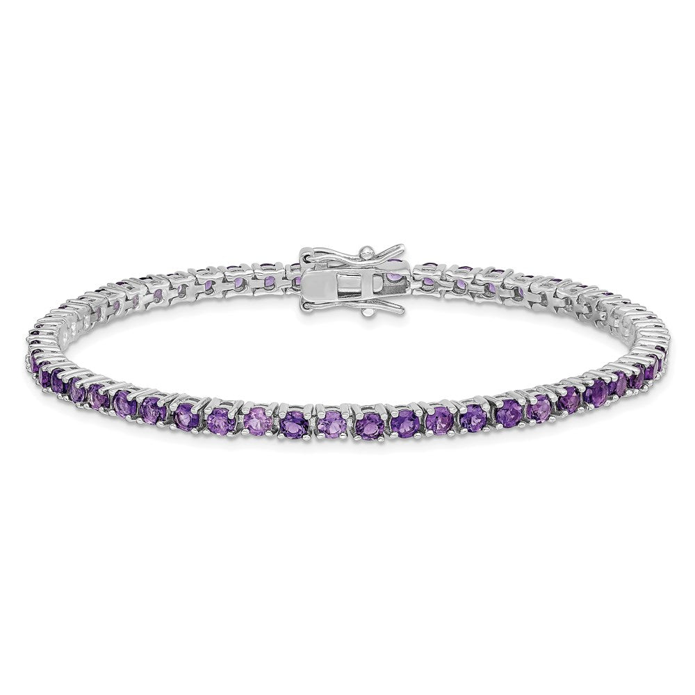 7 Zoll Sterlingsilber Rhodiniert Amethyst Armband