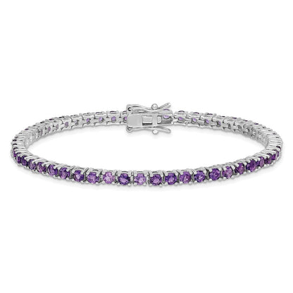 7 Zoll Sterlingsilber Rhodiniert Amethyst Armband