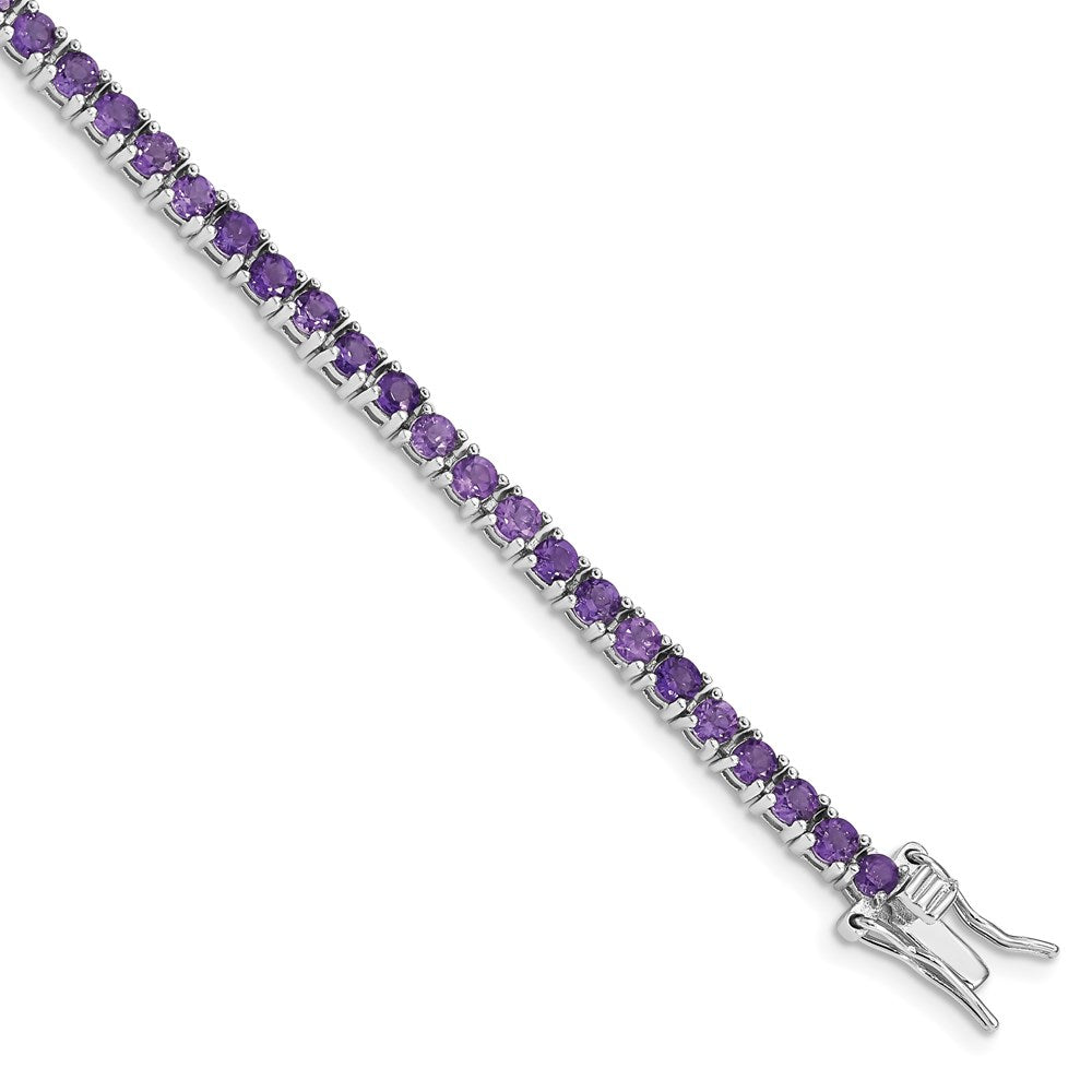 7 Zoll Sterlingsilber Rhodiniert Amethyst Armband