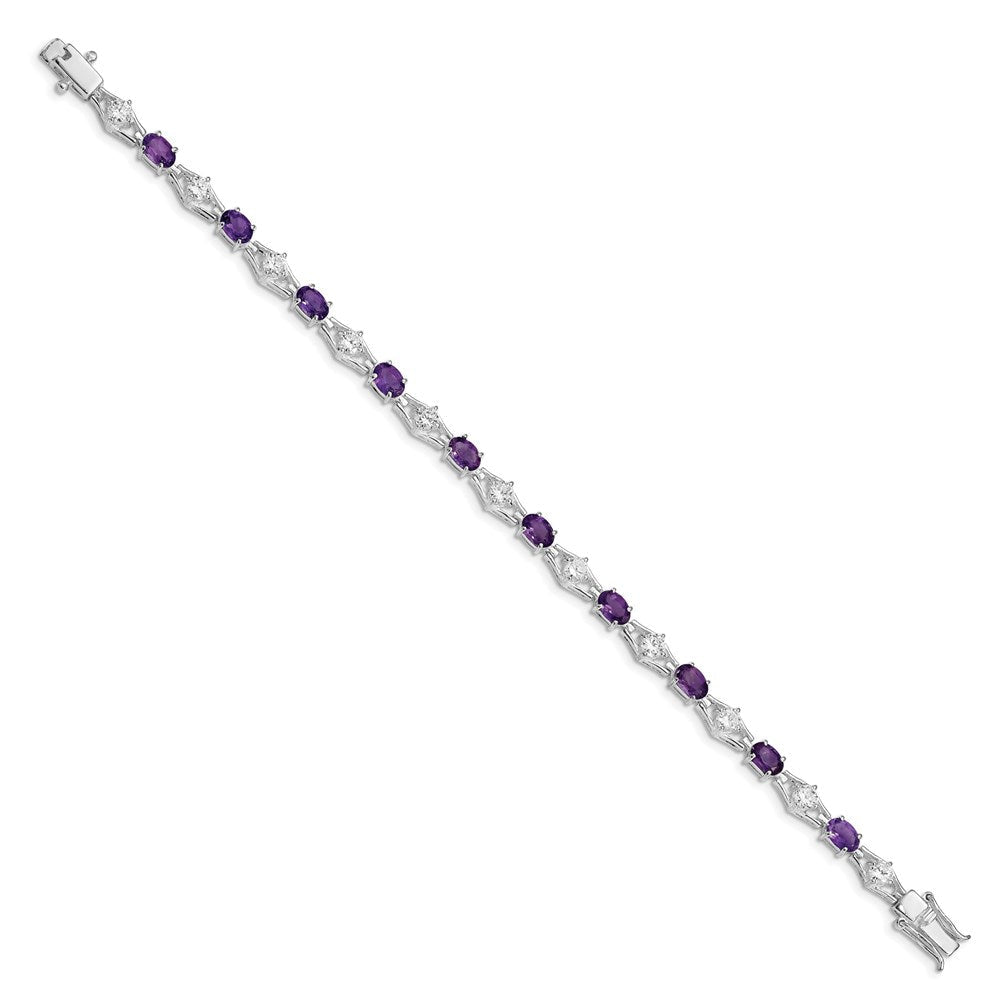 7 Zoll Sterlingsilber Rhodiniert Amethyst & Zirkonia Armband