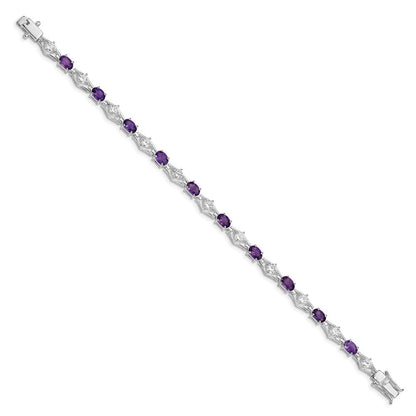 7 Zoll Sterlingsilber Rhodiniert Amethyst & Zirkonia Armband