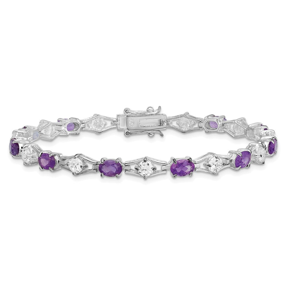 7 Zoll Sterlingsilber Rhodiniert Amethyst & Zirkonia Armband