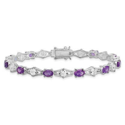 7 Zoll Sterlingsilber Rhodiniert Amethyst & Zirkonia Armband