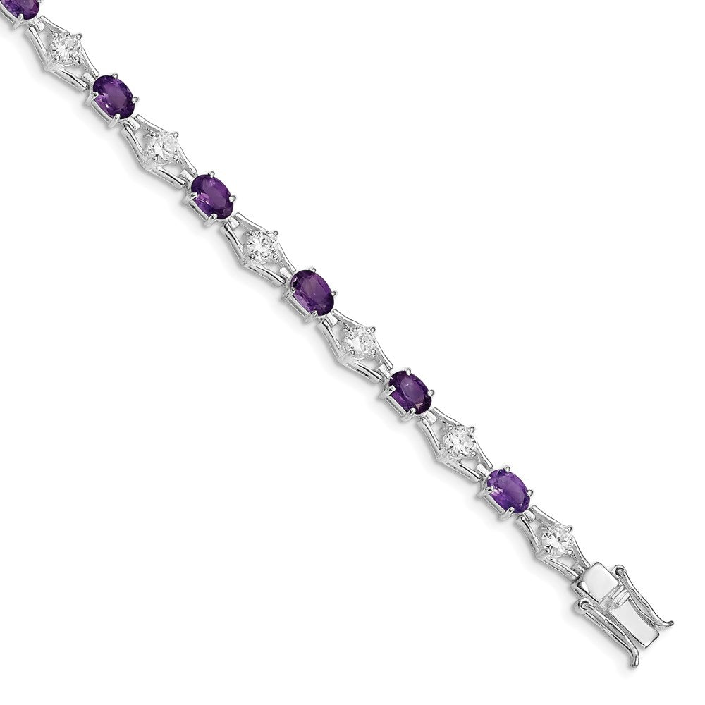 7 Zoll Sterlingsilber Rhodiniert Amethyst & Zirkonia Armband