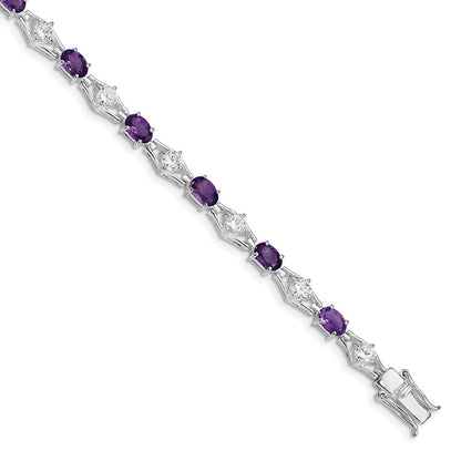 7 Zoll Sterlingsilber Rhodiniert Amethyst & Zirkonia Armband