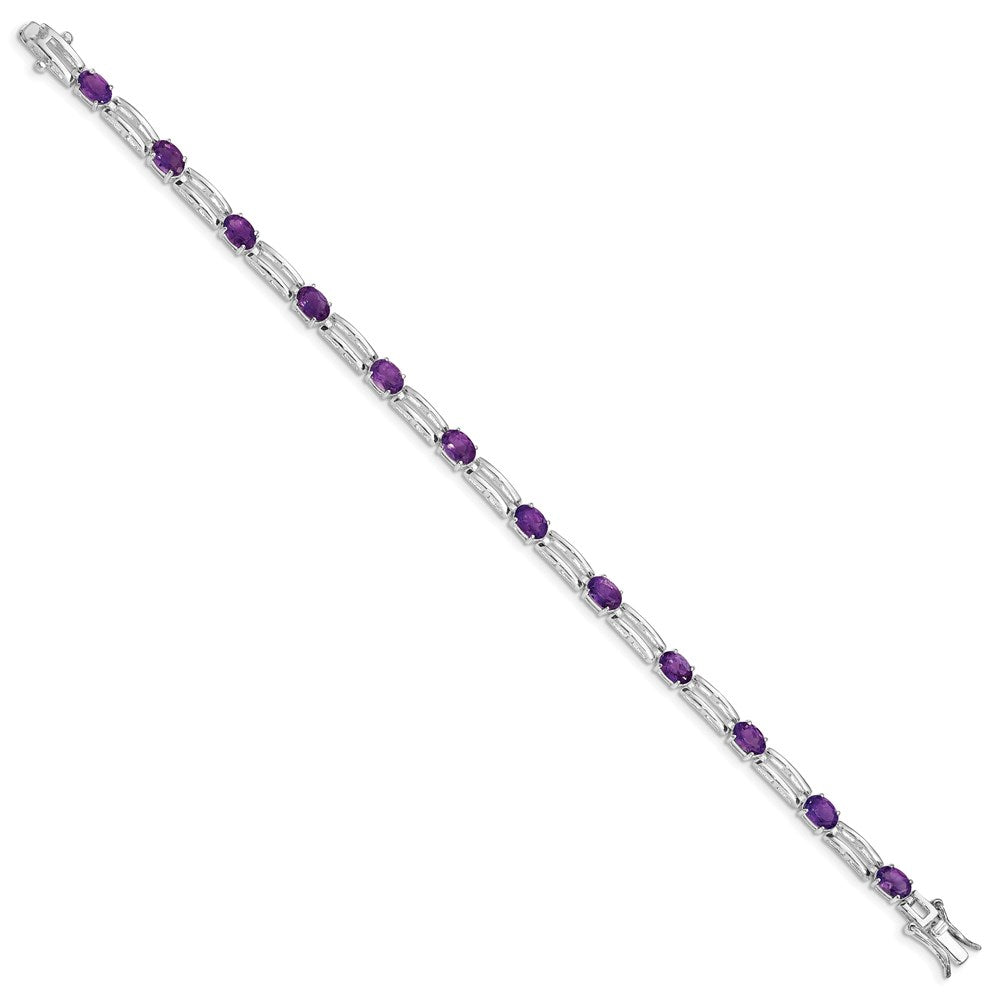 7 Zoll Sterlingsilber Rhodiniert Amethyst Armband