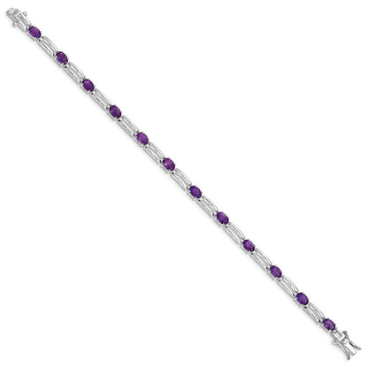 7 Zoll Sterlingsilber Rhodiniert Amethyst Armband
