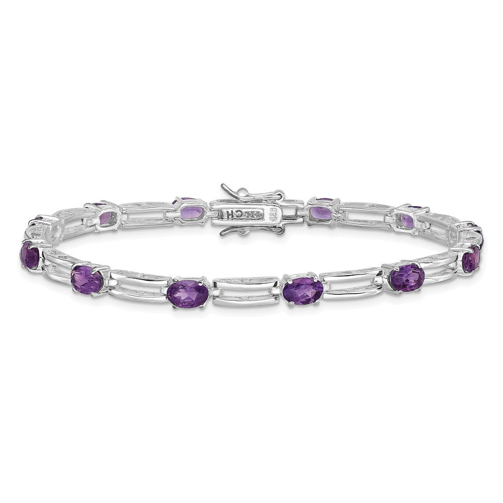 7 Zoll Sterlingsilber Rhodiniert Amethyst Armband
