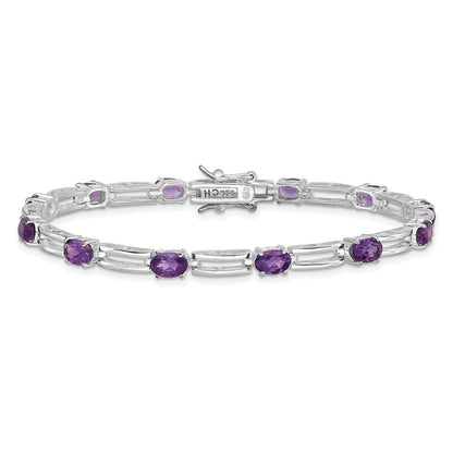 7 Zoll Sterlingsilber Rhodiniert Amethyst Armband