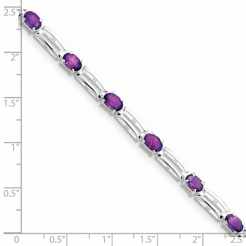 7 Zoll Sterlingsilber Rhodiniert Amethyst Armband