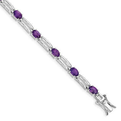 7 Zoll Sterlingsilber Rhodiniert Amethyst Armband