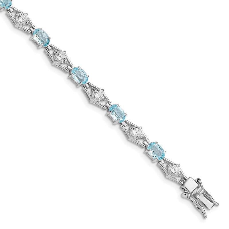 7 Zoll Sterlingsilber Rhodiniert Blautopas & Zirkonia Armband