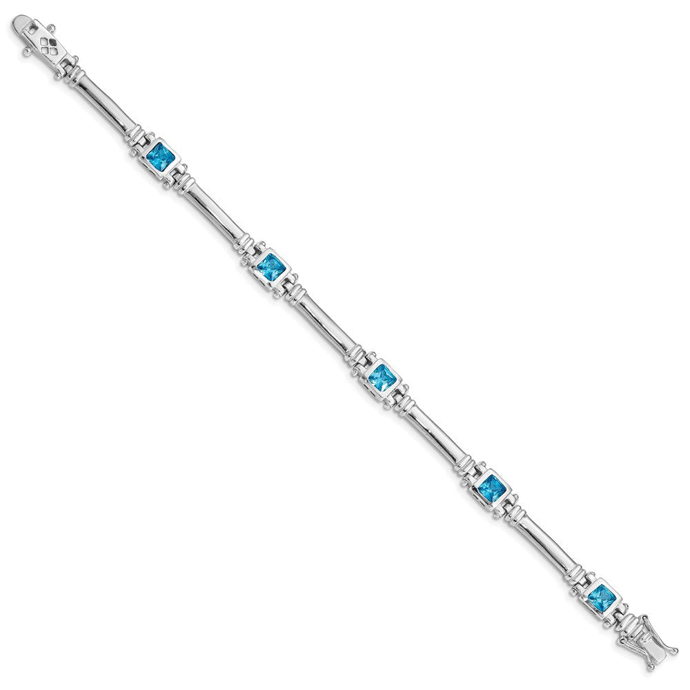 7 Zoll Sterlingsilber Rhodiniert Blautopas Armband