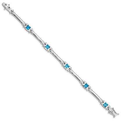 7 Zoll Sterlingsilber Rhodiniert Blautopas Armband