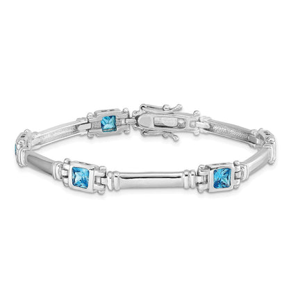 7 Zoll Sterlingsilber Rhodiniert Blautopas Armband