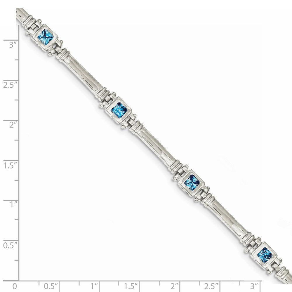 7 Zoll Sterlingsilber Rhodiniert Blautopas Armband