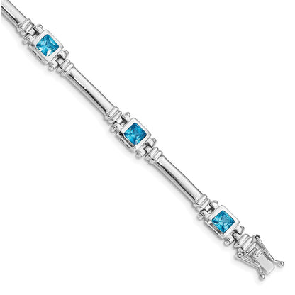 7 Zoll Sterlingsilber Rhodiniert Blautopas Armband