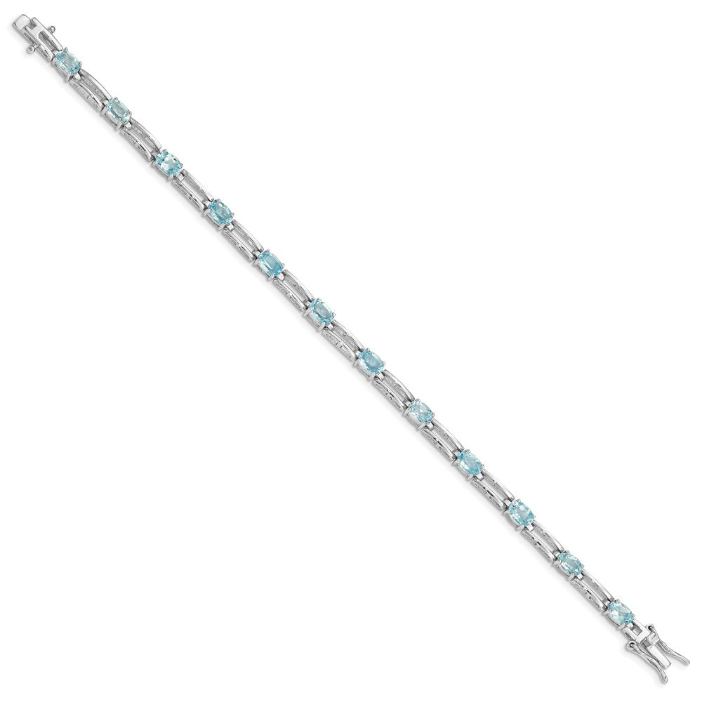 7 Zoll Sterlingsilber Rhodiniert Blautopas Armband